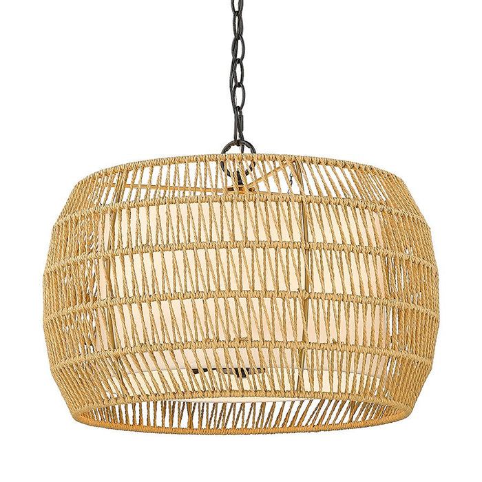 Golden Lighting Everly Chandelier, Black/Natural Rattan