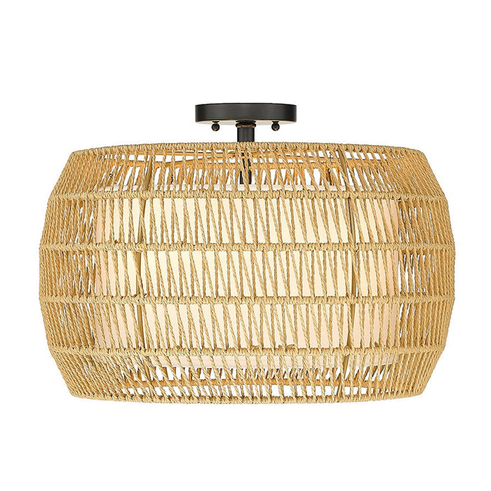 Golden Lighting Everly Semi-Flush, Black/Natural Rattan