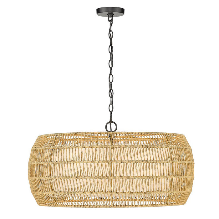 Golden Lighting Everly Chandelier, Black/Natural Rattan