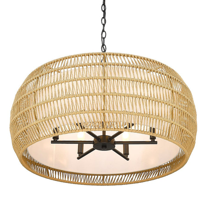 Golden Lighting Everly Chandelier, Black/Natural Rattan