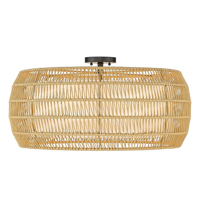 Golden Lighting Everly Semi-Flush, Black/Natural Rattan