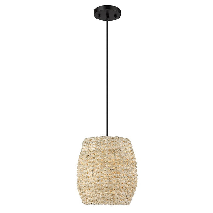 Golden Lighting Cheyanne 1 Light Mini Pendant, Black/Corn Rope