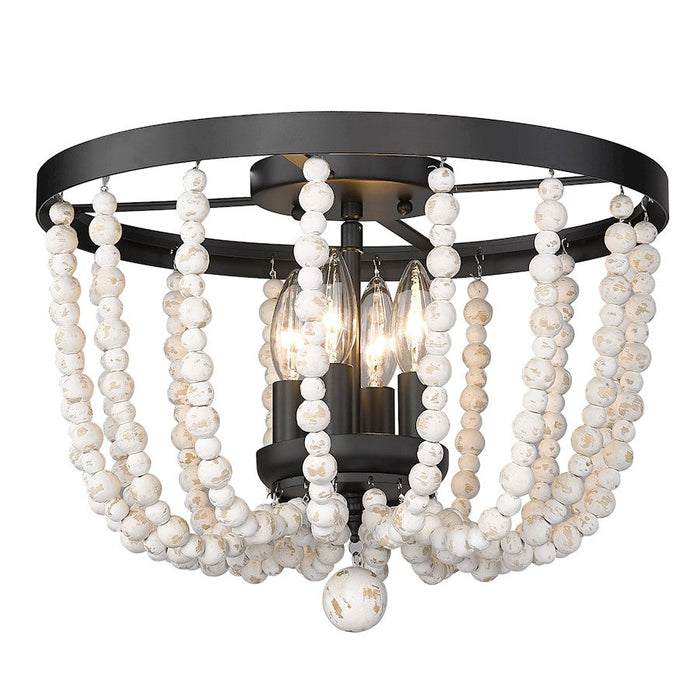 Golden Lighting Tabitha 4 Light Flush, Black/Chippy Wood Beads - 6890-FMBLK-CWB