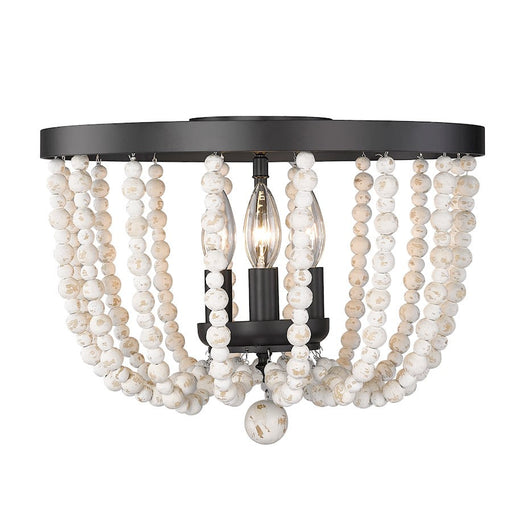 Golden Lighting Tabitha 4 Light Flush, Black/Chippy Wood Beads