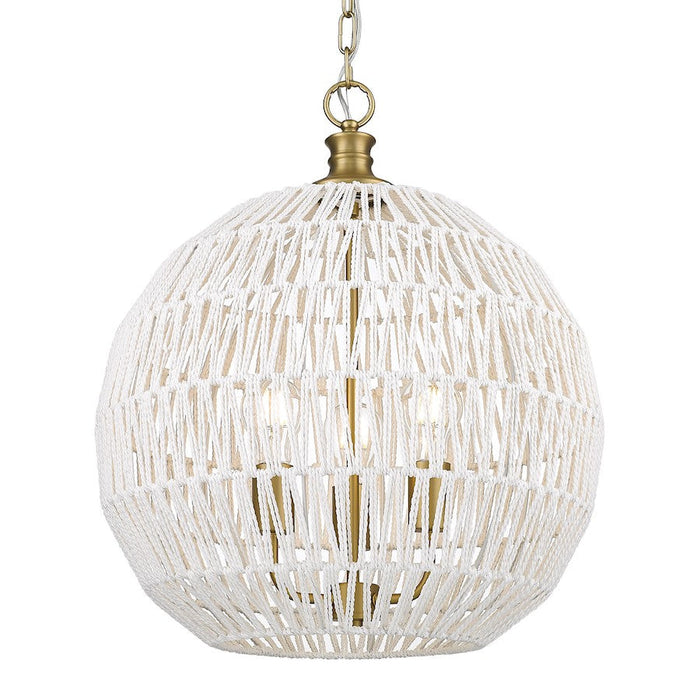 Golden Lighting Florence 3 Light Pendant, Bronze/White Raphia - 6933-3PBCB-WR