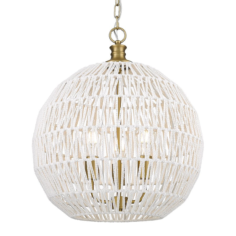 Golden Lighting Florence 3 Light Pendant, Bronze/White Raphia - 6933-3PBCB-WR