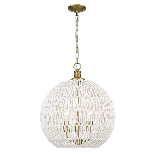 Golden Lighting Florence 3 Light Pendant, Bronze/White Raphia