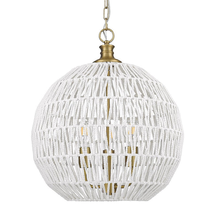 Golden Lighting Florence 3 Light Pendant, Bronze/White Raphia