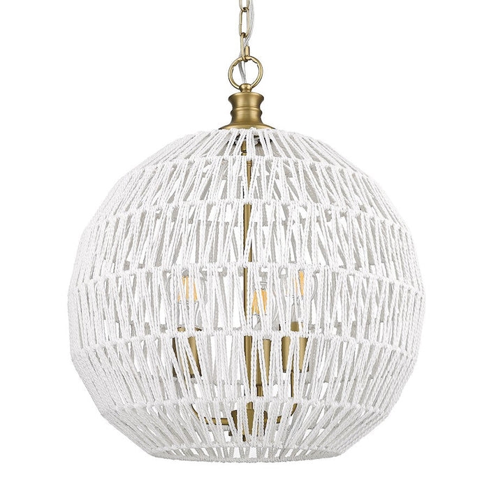 Golden Lighting Florence 3 Light Pendant, Bronze/White Raphia