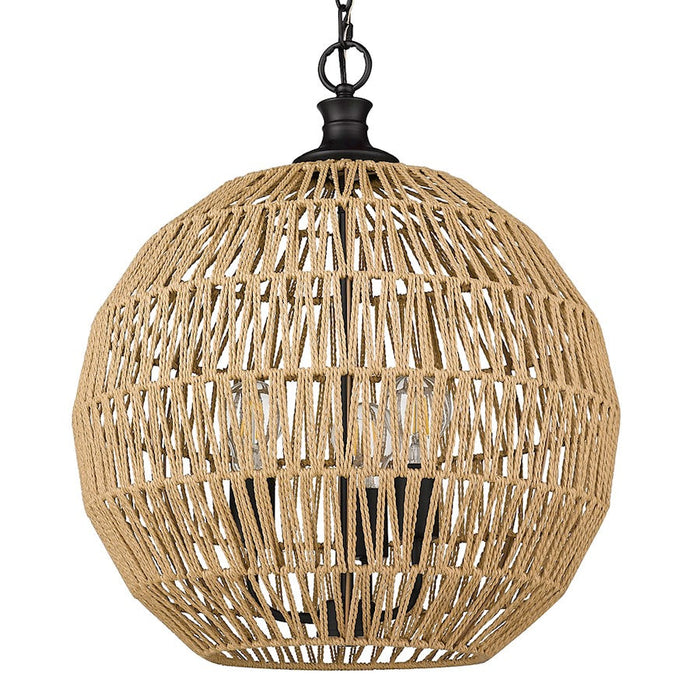 Golden Lighting Florence 3 Light Pendant, Matte Black/Natural - 6933-3PBLK-NR