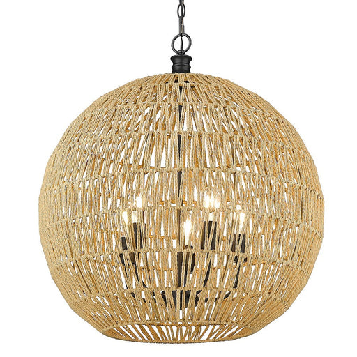 Golden Lighting Florence 5 Light Pendant, Black/Raphia Rope - 6933-5PBLK-NR