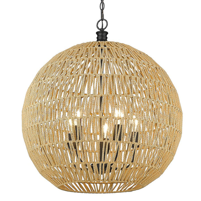 Golden Lighting Florence 5 Light Pendant, Black/Raphia Rope - 6933-5PBLK-NR