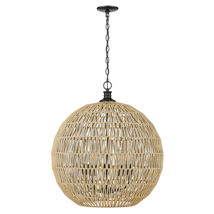 Golden Lighting Florence 5 Light Pendant, Black/Raphia Rope