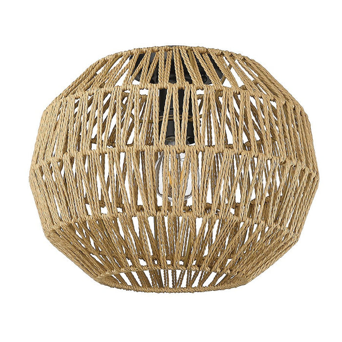 Golden Lighting Florence 1 Light Flush Mount, Black/Raphia Rope