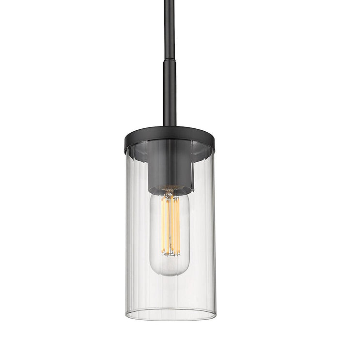 Golden Lighting Winslett 1 Light Mini Pendant, Black/Ribbed - 7011-M1LBLK-CLR