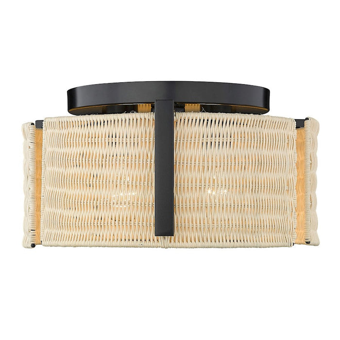 Golden Lighting Grove 3-Light Flush Mount, Matte Black/ Wicker - 7860-FMBLK-NW