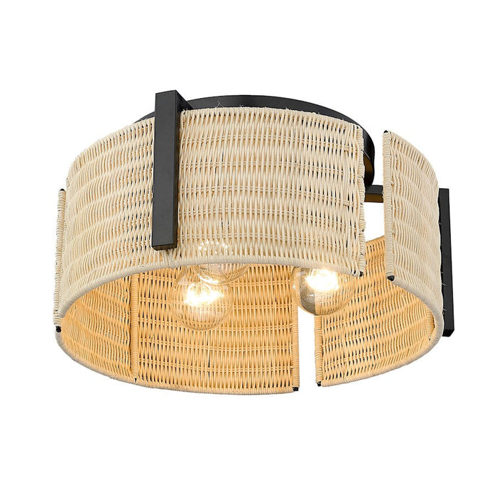 Golden Lighting Grove 3-Light Flush Mount, Matte Black/ Wicker