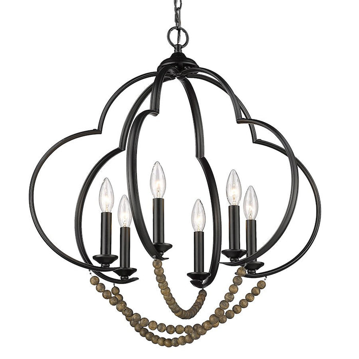 Golden Lighting Flori Pendant, Black/Espresso Wood Beads