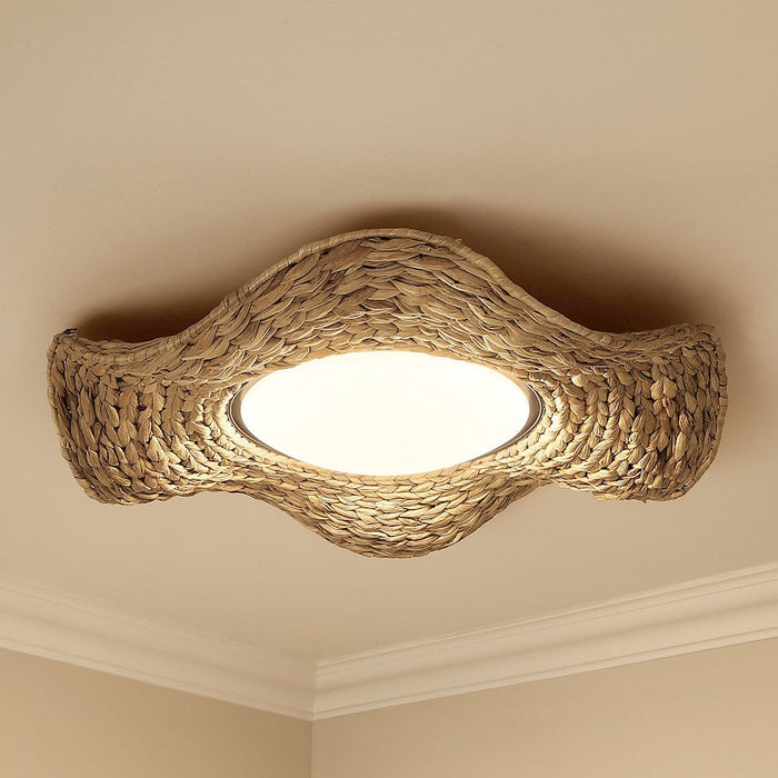 Golden Lighting Macy 1 Light Flush Mount, Black/Woven Sweet