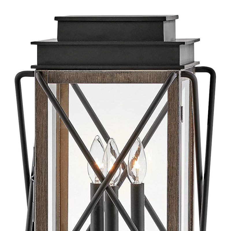 Hinkley Montecito 20in 3-Light Outdoor Pier Mount | Transitional Black Aluminum and Clear Glass | Porch & Patio Entryway | 12 x 12 x 20 in | Model 11191BK