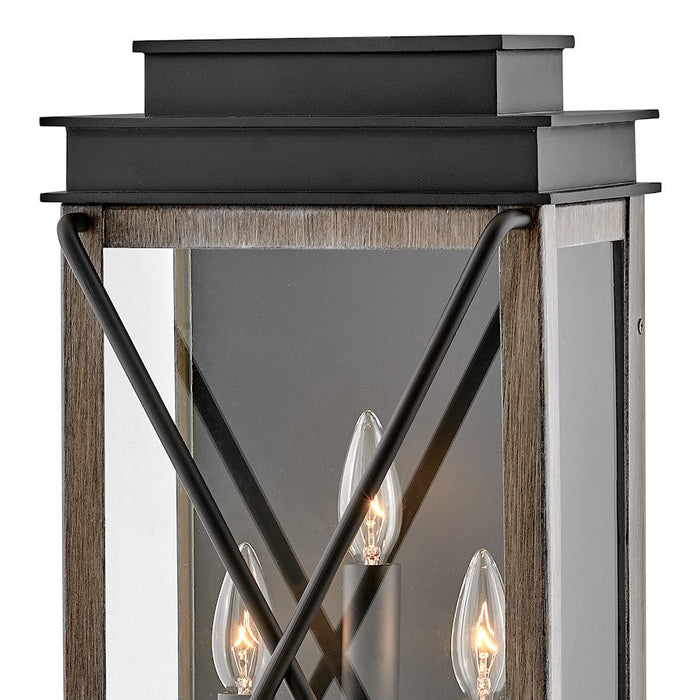 Hinkley Lighting Montecito Outdoor 3 Light Wall Mount, Black/Clear