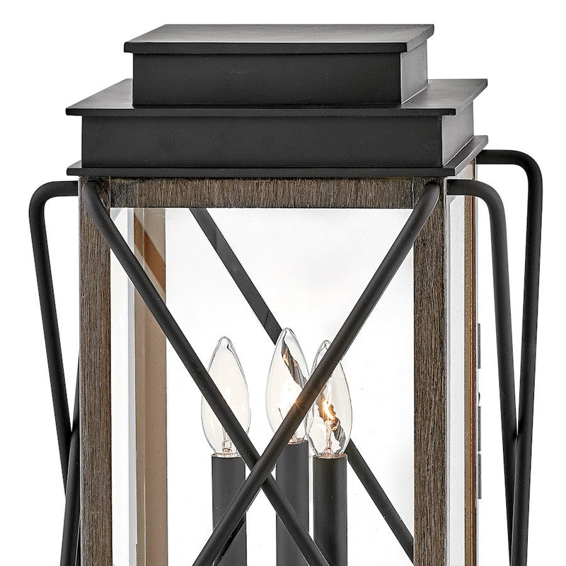 Hinkley Montecito 12in 3-Light Outdoor Pier Mount | Transitional Black Aluminum and Clear Glass | Porch & Patio Entryway | 12 x 12 x 18 in | Model 11197BK