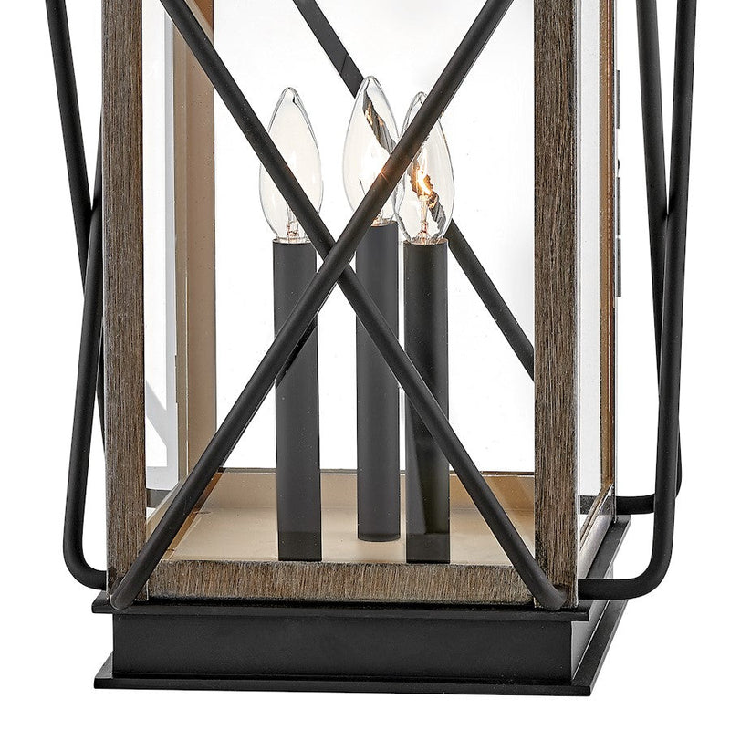 Hinkley Montecito 12in 3-Light Outdoor Pier Mount | Transitional Black Aluminum and Clear Glass | Porch & Patio Entryway | 12 x 12 x 18 in | Model 11197BK