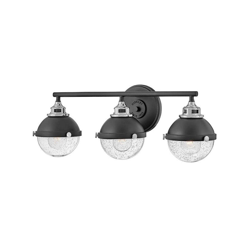 Hinkley Lighting Fletcher 3-Light Bath Vanity Light | Black | Traditional Vanity Light Above the Bathroom Mirror | Hardwired Damp Rated | 5173BK-CM