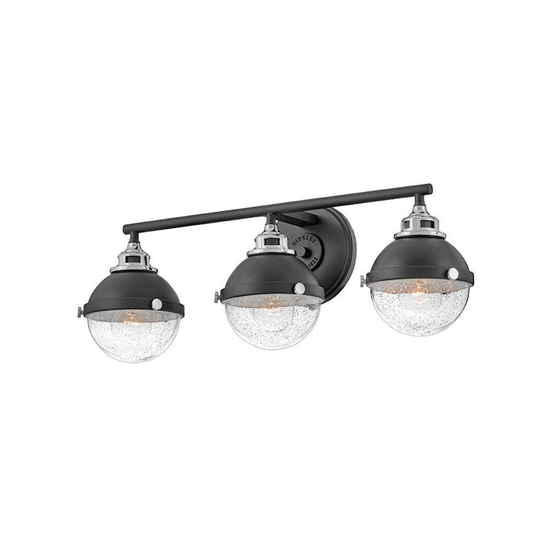 Hinkley Lighting Fletcher 3-Light Bath Vanity Light | Black | Traditional Vanity Light Above the Bathroom Mirror | Hardwired Damp Rated | 5173BK-CM