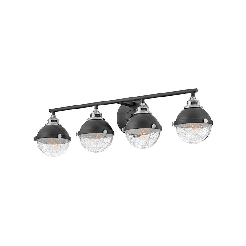 Hinkley Lighting Fletcher 4-Light Bath Vanity Light | Black | Traditional Vanity Light Above the Bathroom Mirror | Hardwired Damp Rated | 5174BK-CM