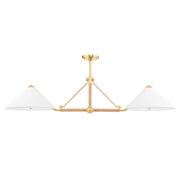 Hudson Valley Williamsburg 4 Light Island, Aged Brass/White - 1057-AGB