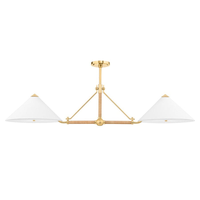 Hudson Valley Williamsburg 4 Light Island, Aged Brass/White - 1057-AGB