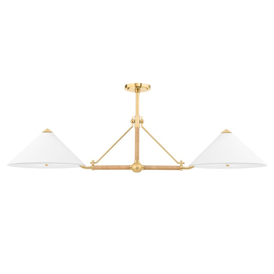 Hudson Valley Williamsburg 4 Light Island, Aged Brass/White - 1057-AGB