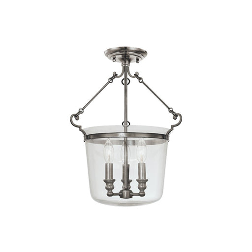 Hudson Valley Quinton 3 Light Semi Flush Mount, Historic Nickel/Clear - 130-HN