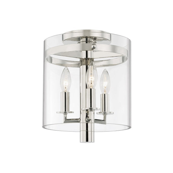 Hudson Valley Baxter 3 Light Flush Mount, Polished Nickel/Clear Glass - 1303-PN