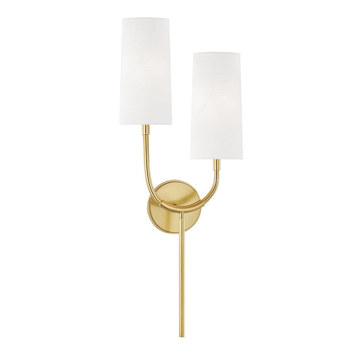 Hudson Valley Vesper 2 Light Wall Sconce, Aged Brass/White Linen - 1422-AGB