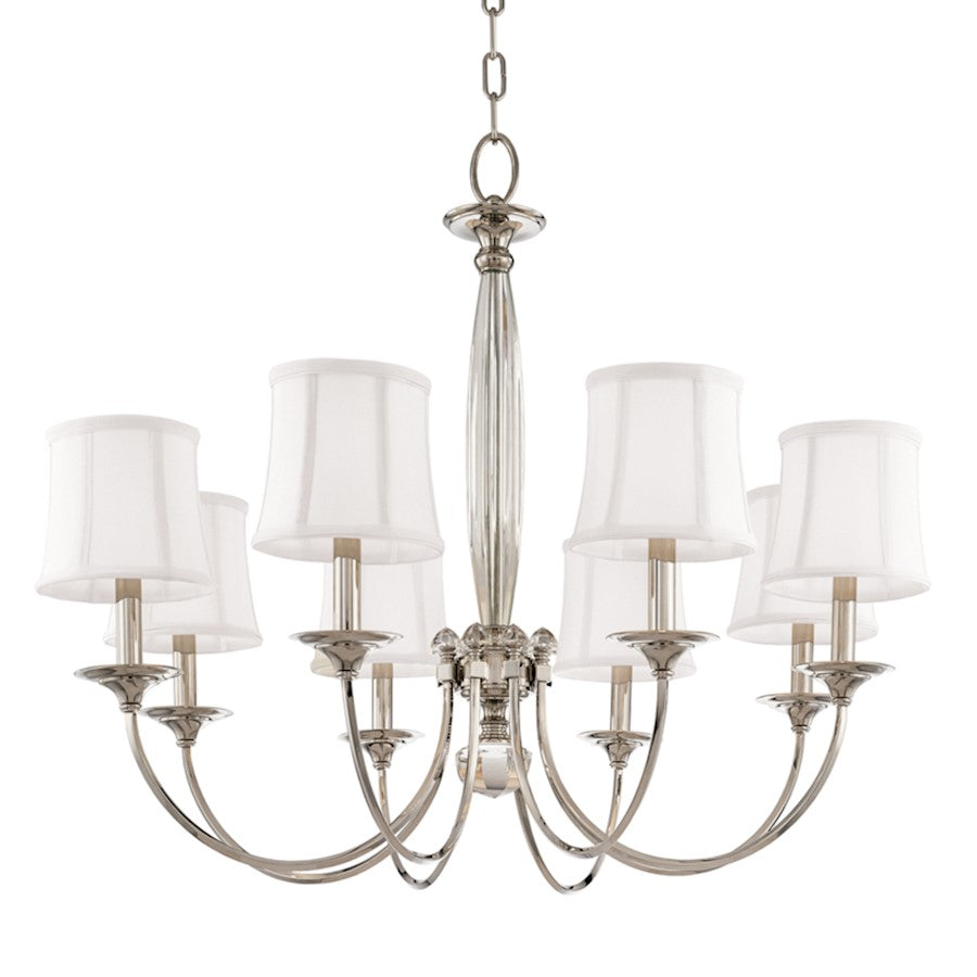 Hudson Valley Rockville 8 Light Chandelier, Polished Nickel/Off White - 1818-PN