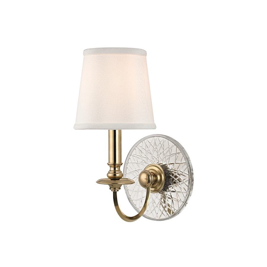 Hudson Valley Yates 1 Light Wall Sconce, Aged Brass/White - 1881-AGB