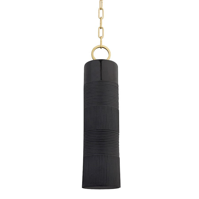 Hudson Valley Brookville 1 Light Pendant, Brass/Black Ceramic - 2384-AGB-BK