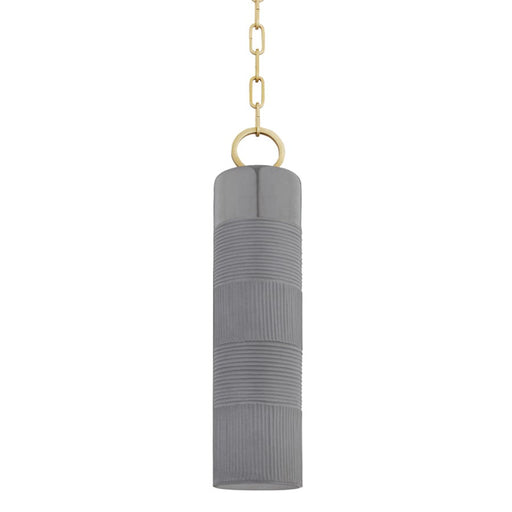 Hudson Valley Brookville 1 Light Pendant, Aged Brass/Gray - 2384-AGB-GRY