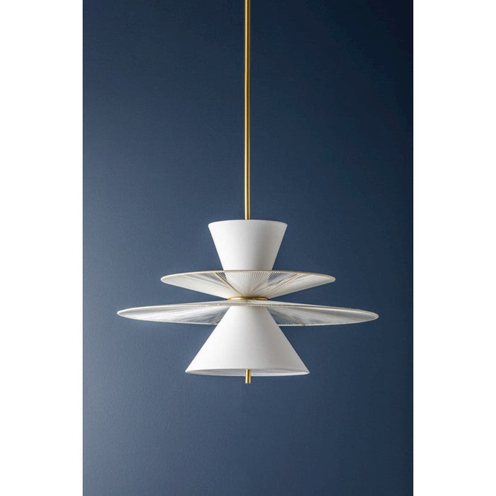 Hudson Valley Esperance 2 Light Pendant, Aged Brass/White