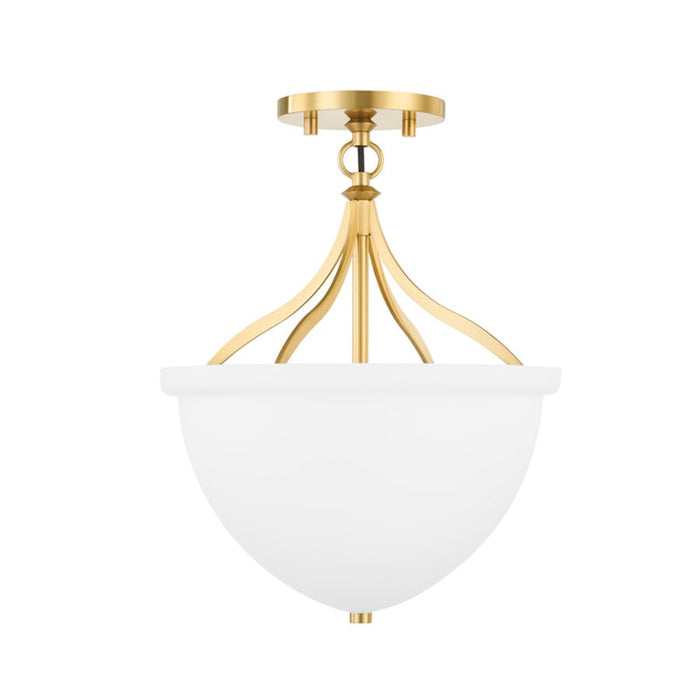 Hudson Valley Browne 1 Light Semi Flush Mount, Aged Brass/Opal Matte - 2811-AGB