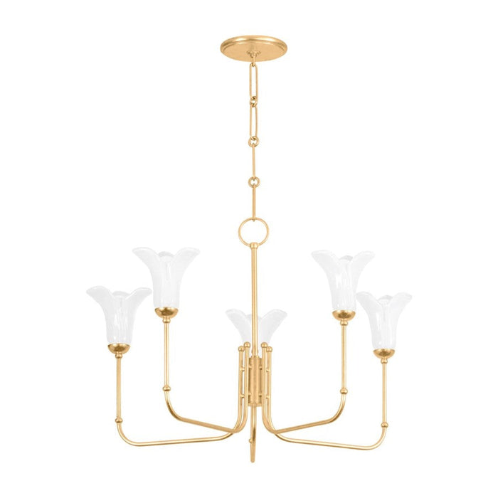 Hudson Valley Montclair 5 Light Chandelier, Vintage Gold Leaf/White - 3345-VGL