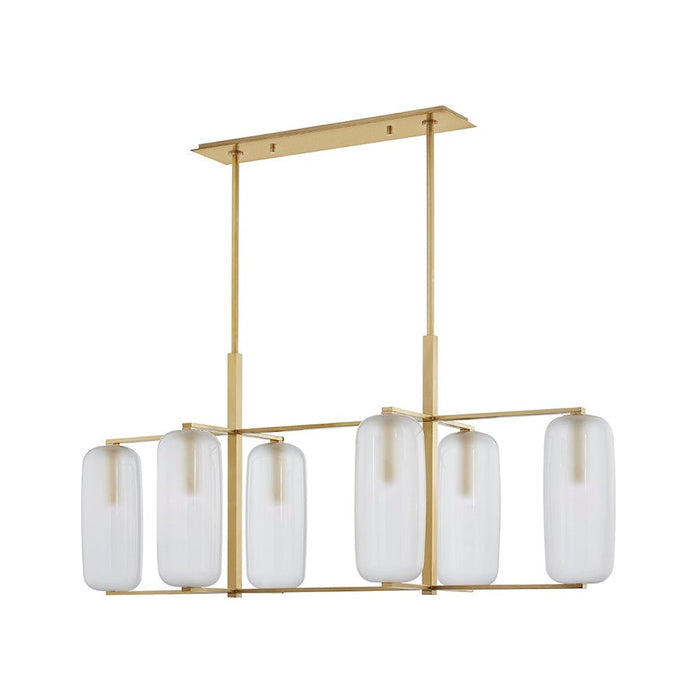 Hudson Valley Pebble 6 Light Linear Island, Aged Brass/Frosted Glass - 3476-AGB