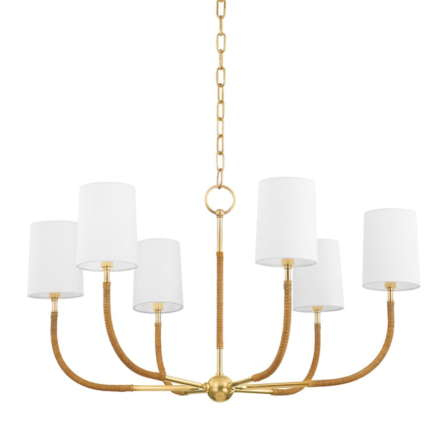 Hudson Valley Webson 6 Light Chandelier in Aged Brass/White - 3534-AGB