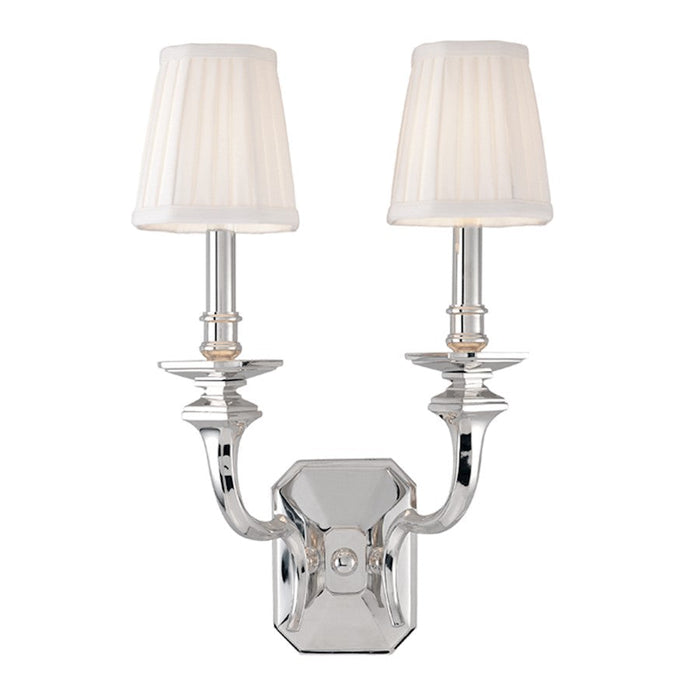 Hudson Valley Arlington 2 Light Wall Sconce, Polished Nickel/Off White - 382-PN