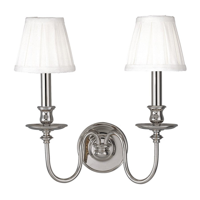 Hudson Valley Menlo Park 2 Light Sconce, Polished Nickel/Off White - 4022-PN