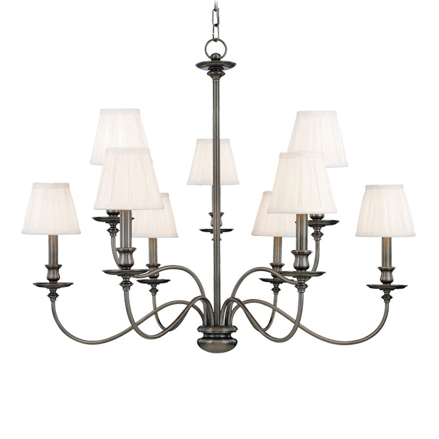 Hudson Valley Menlo Park 9 Light Chandelier, Antique Nickel/Off White - 4039-AN