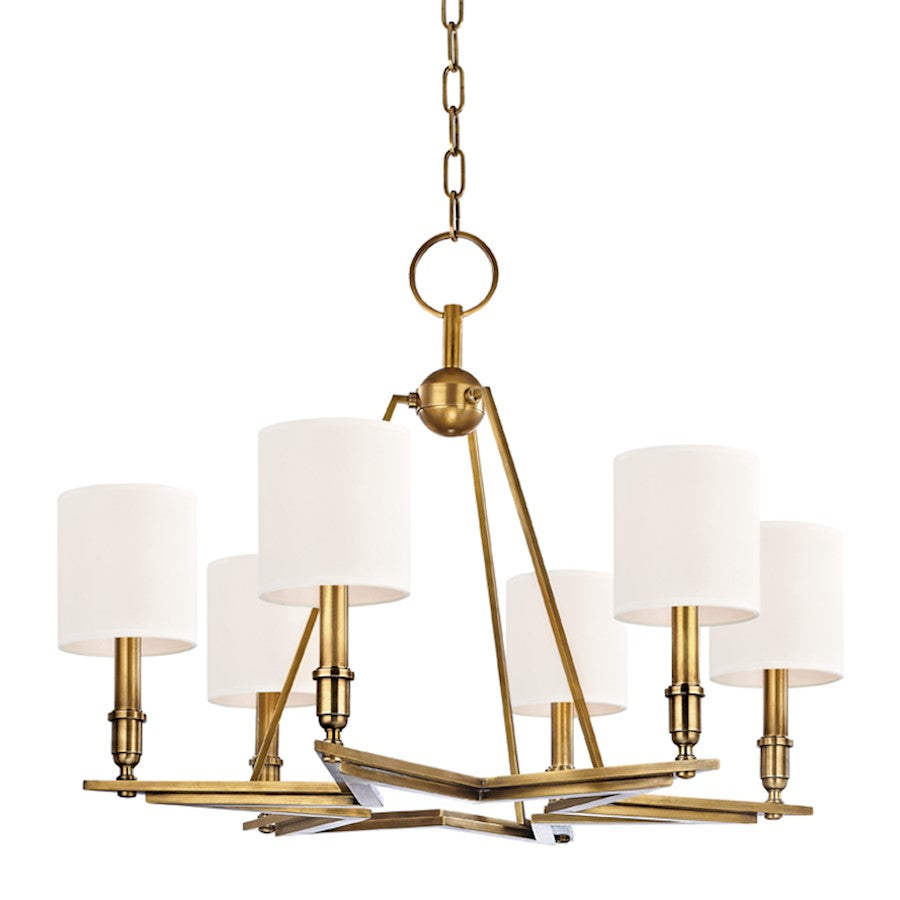 Hudson Valley Bethesda 6 Light Chandelier, Aged Brass/White - 4086-AGB-WS