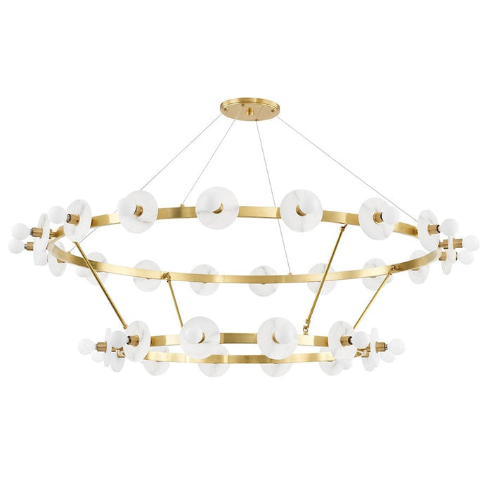 Hudson Valley Austen 30 Light, 2-Tier Chandelier, Aged Brass/White - 4262-AGB